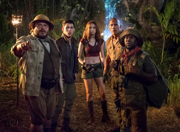Editorial use only. No typesetting imbricate usage.Mandatory Credit: Photo by Sony/Moviestore/Shutterstock (9454991c) Jack Black, Nick Jonas, Karen Gillan, Dwayne Johnson, Kevin Hart Jumanji Welcome to the Jungle - 2017